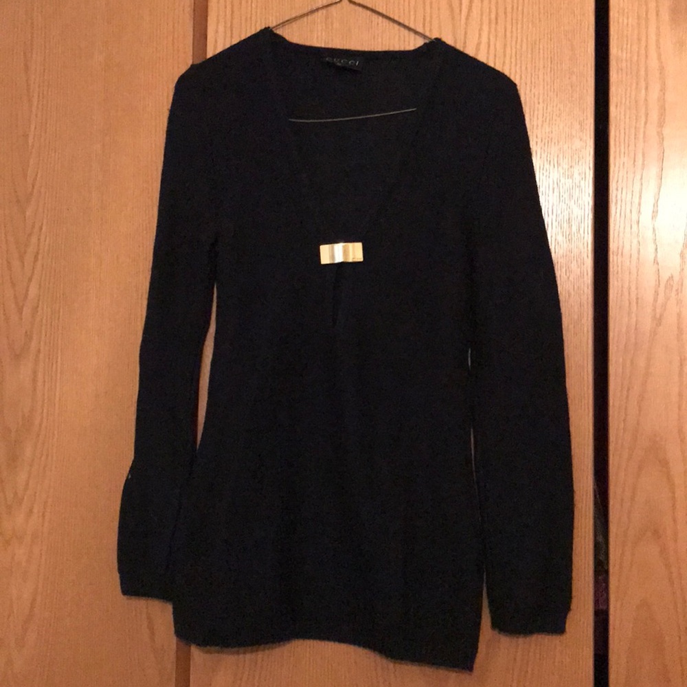 Medium black Gucci wool sweater deep v-neck